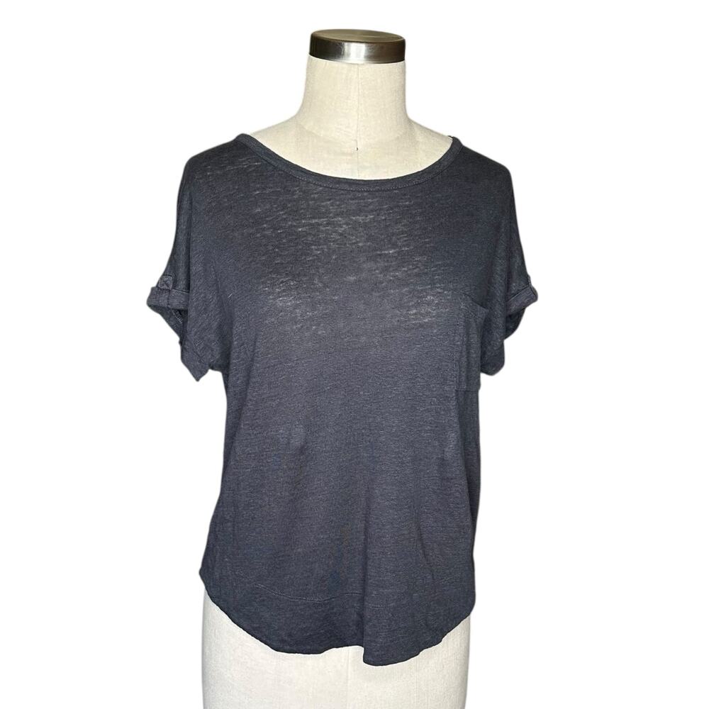 WRAP LONDON Gray Short Sleeve Roll Sleeve T-Shirt Tee Women's Size 2 Linen